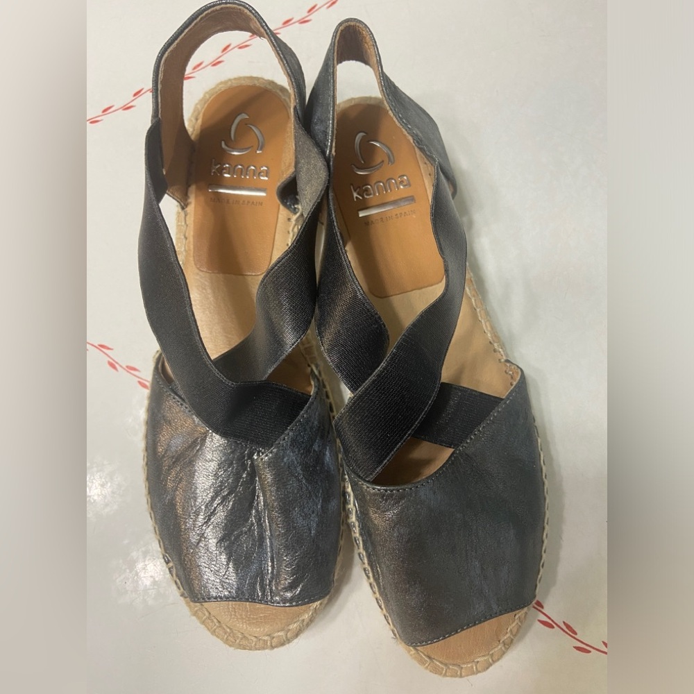 Kanna Leather Espadrilles Wedge Sandals - Made in Spain Women’s Size 39 (8 1/2)